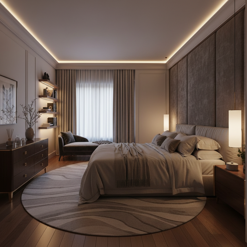 Luxurious Bedroom with DUA lighting fixtures on
